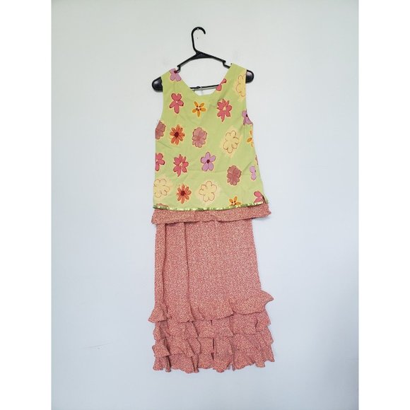 F L Malik Outfit Set Women's L Tank Sz M Maxi Skirt Rayon Ruffle Floral Hippie - Picture 2 of 9
